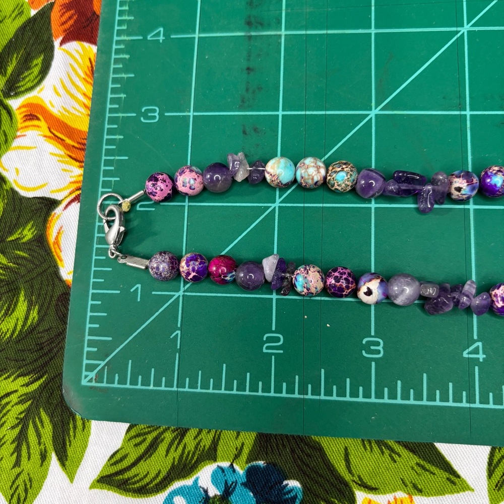Handmade Amethyst & Imperial Jasper Beaded Stone Necklace - Picture 4 of 4
